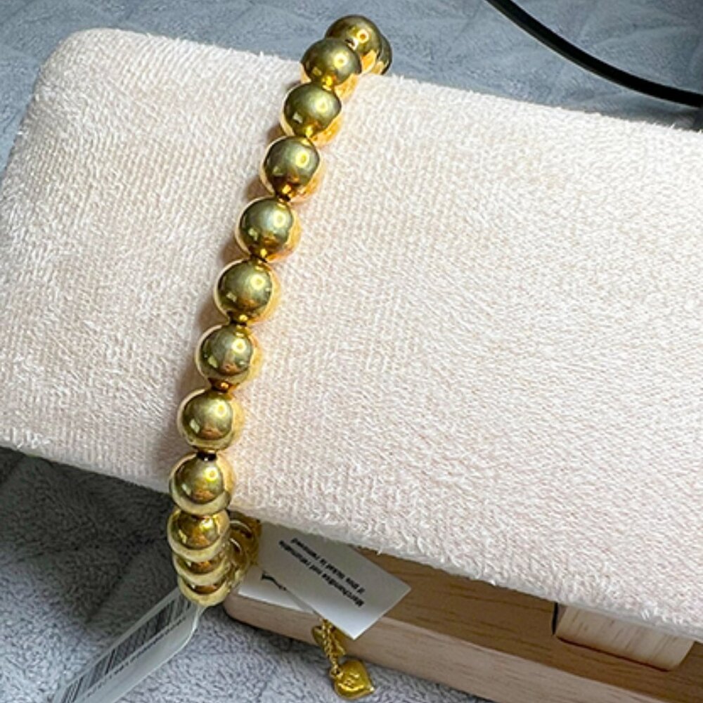 18k Gold Over Sterling Silver Beaded Bolo Bracelet - Picture 4 of 6